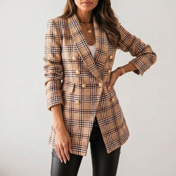 Klassisk Rutigt Mönster Kvinnors Blazer