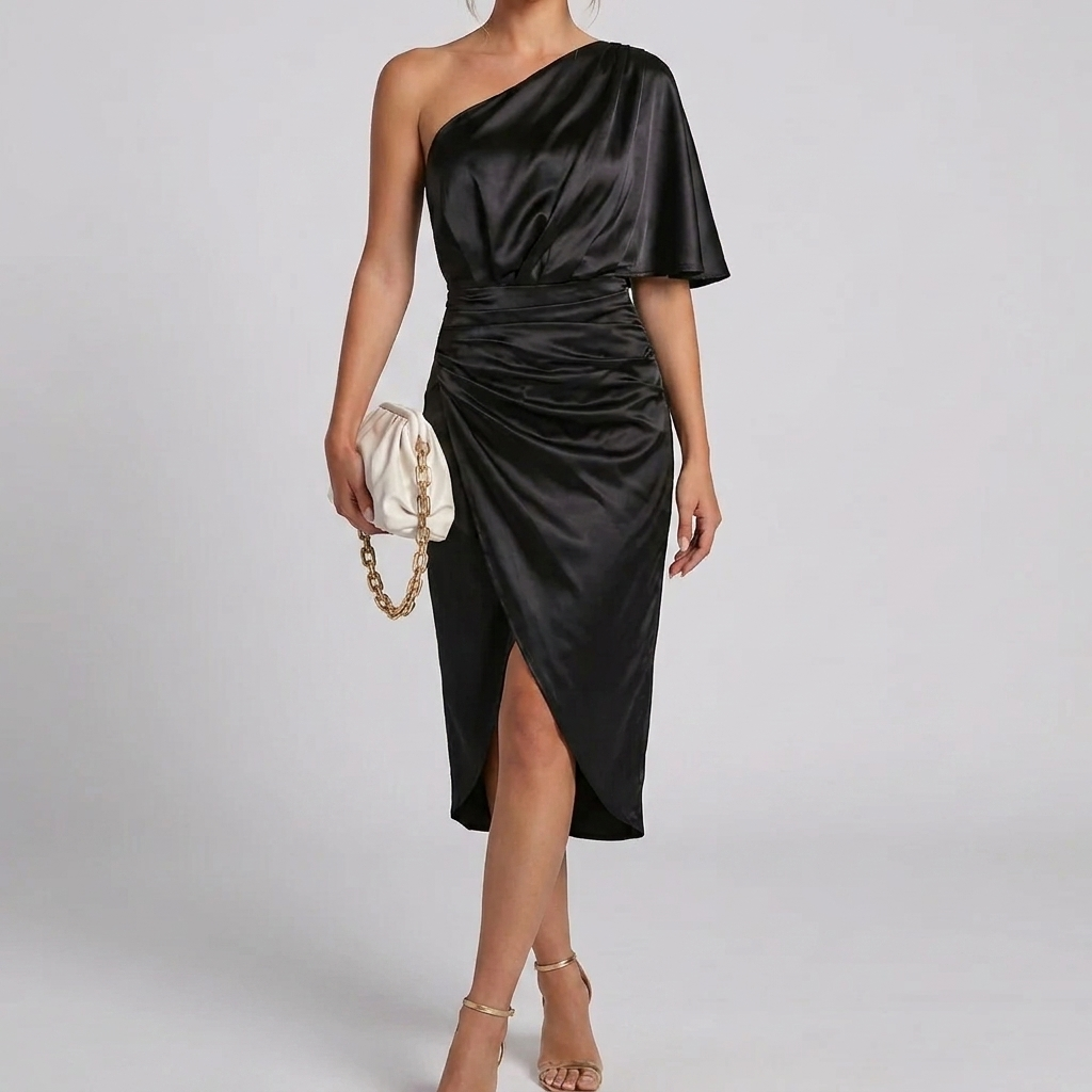 Satin Midi Klänning för Kvinnor