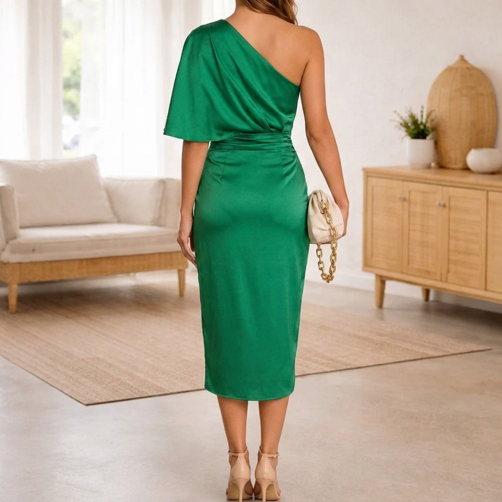 Satin Midi Klänning för Kvinnor