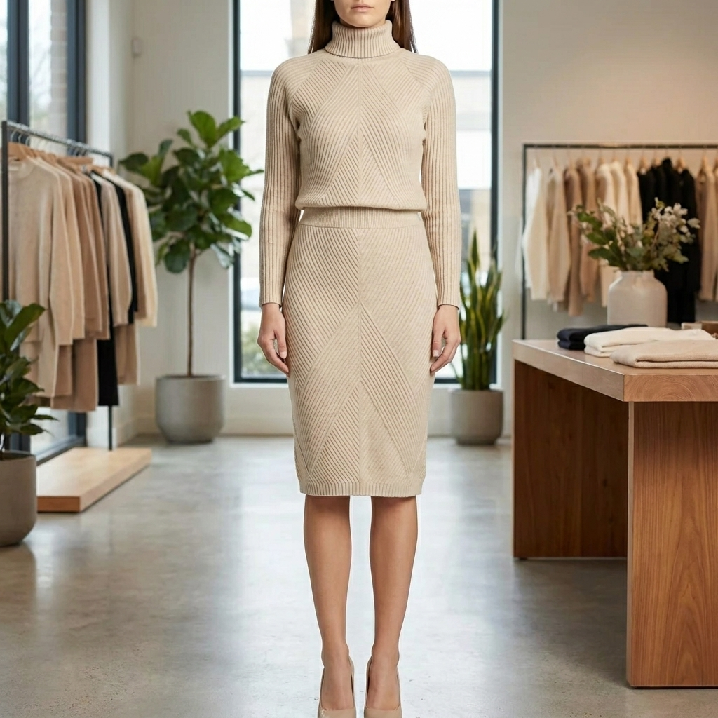 Långärmad Turtleneck Midi Klänning