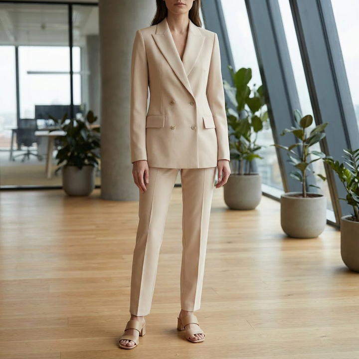 Skräddarsydd Dubbelknäppt Blazer Och Byxor Set