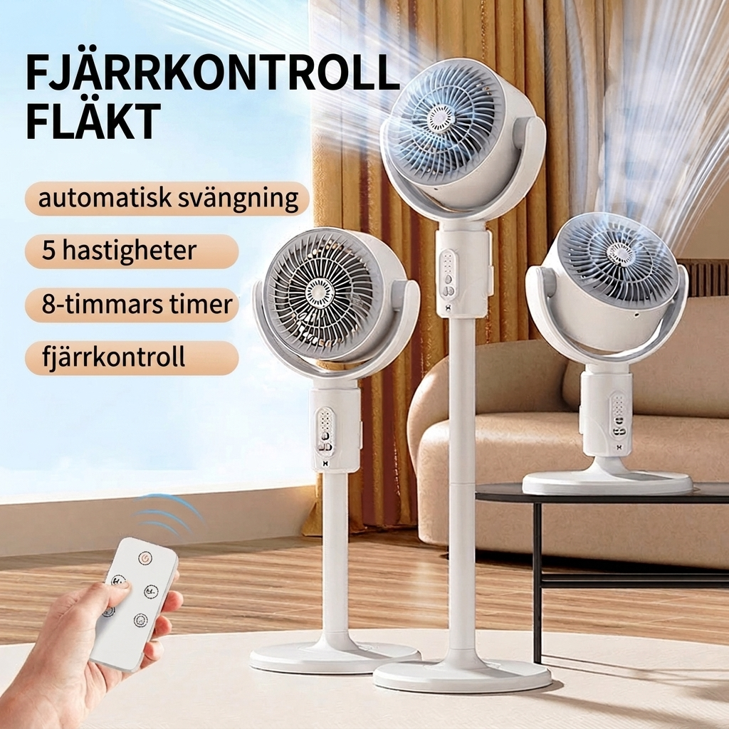 Tyst golvfläkt – Fjärrkontroll och oscillation