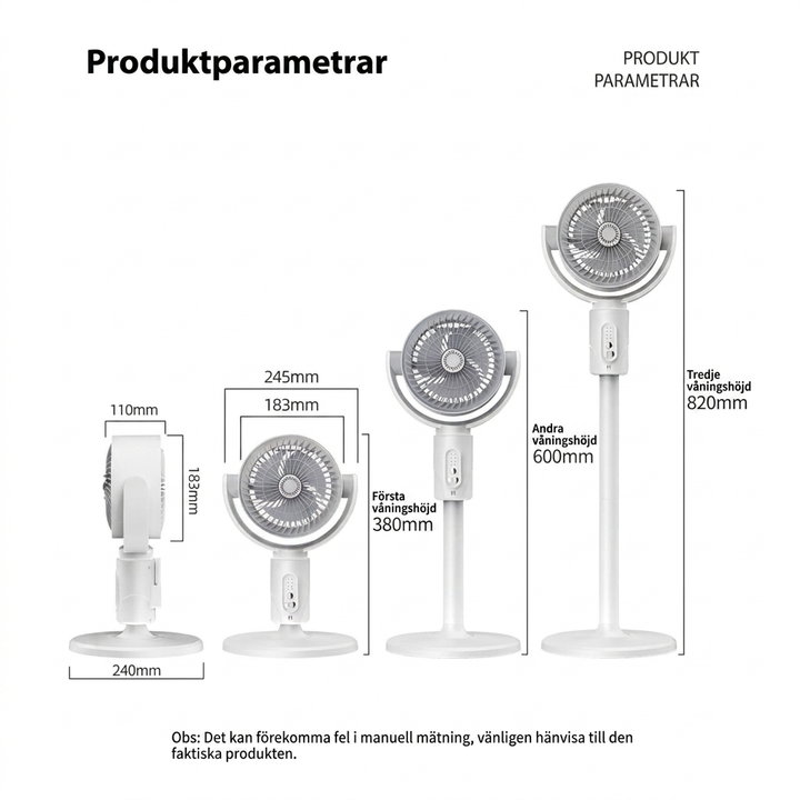Tyst golvfläkt – Fjärrkontroll och oscillation