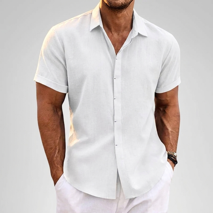 Mans Solid Färg Loose Fit Linne Blandning T-Shirt med Kort Ärma