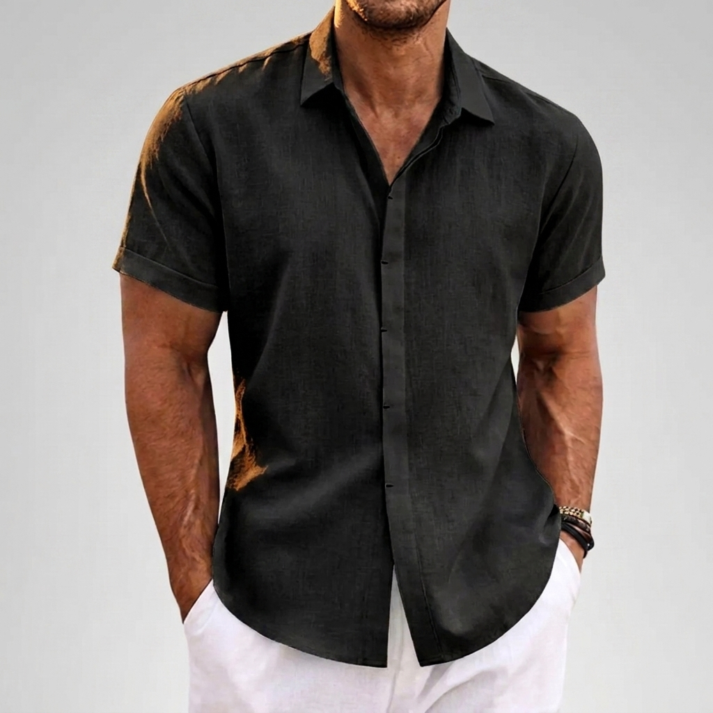 Mans Solid Färg Loose Fit Linne Blandning T-Shirt med Kort Ärma