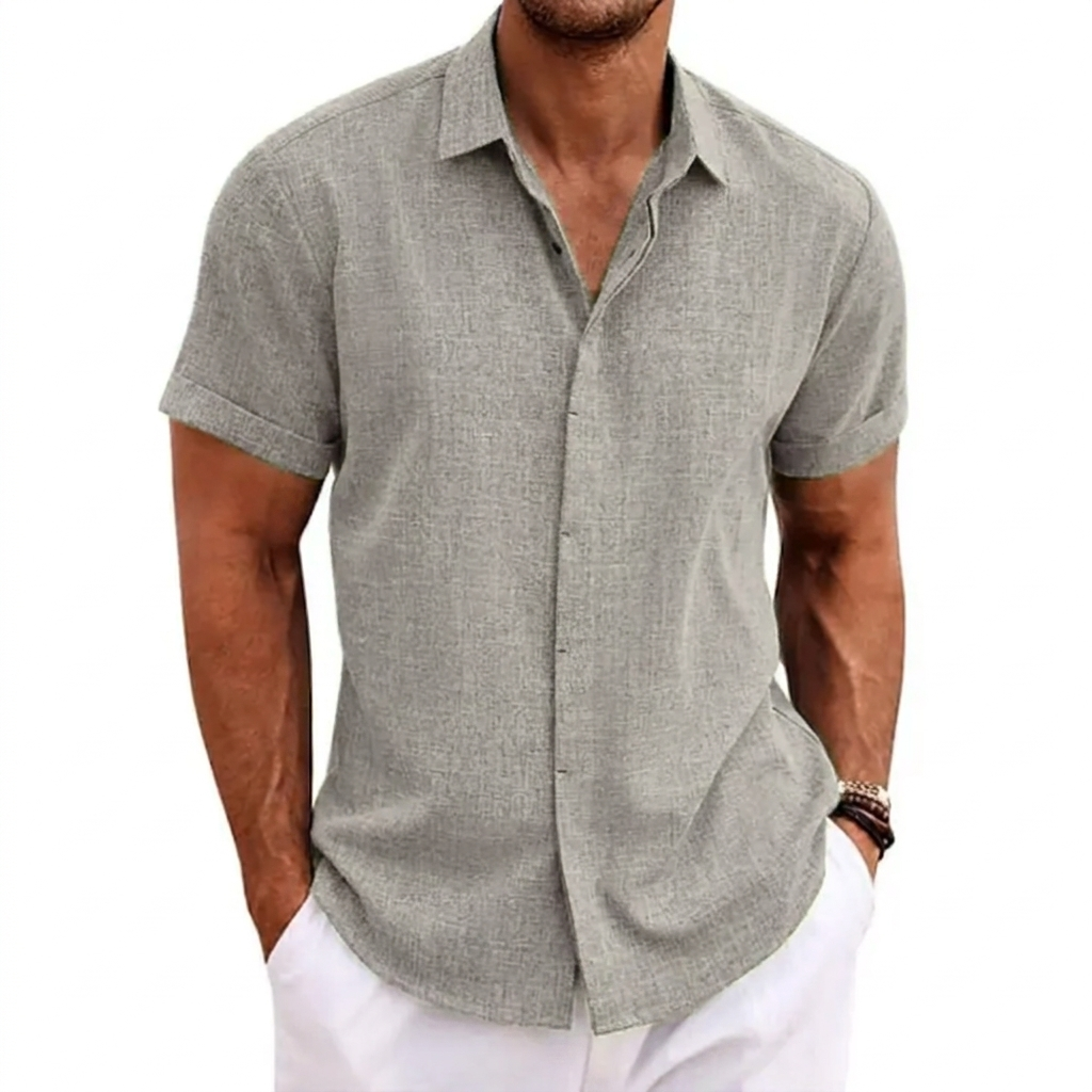 Mans Solid Färg Loose Fit Linne Blandning T-Shirt med Kort Ärma