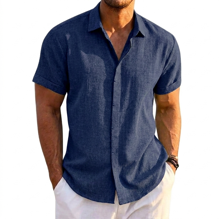 Mans Solid Färg Loose Fit Linne Blandning T-Shirt med Kort Ärma