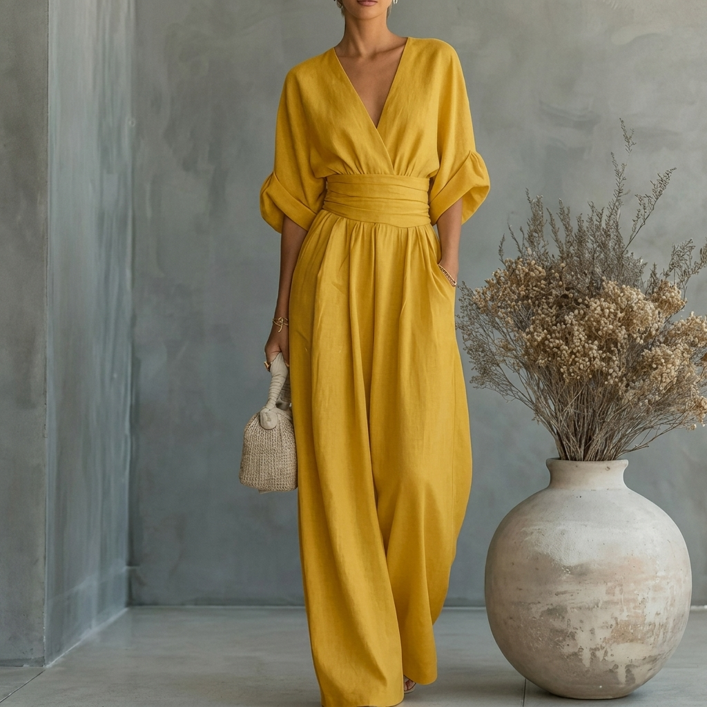 Elegant jumpsuit med V-ringning och midjemarkering
