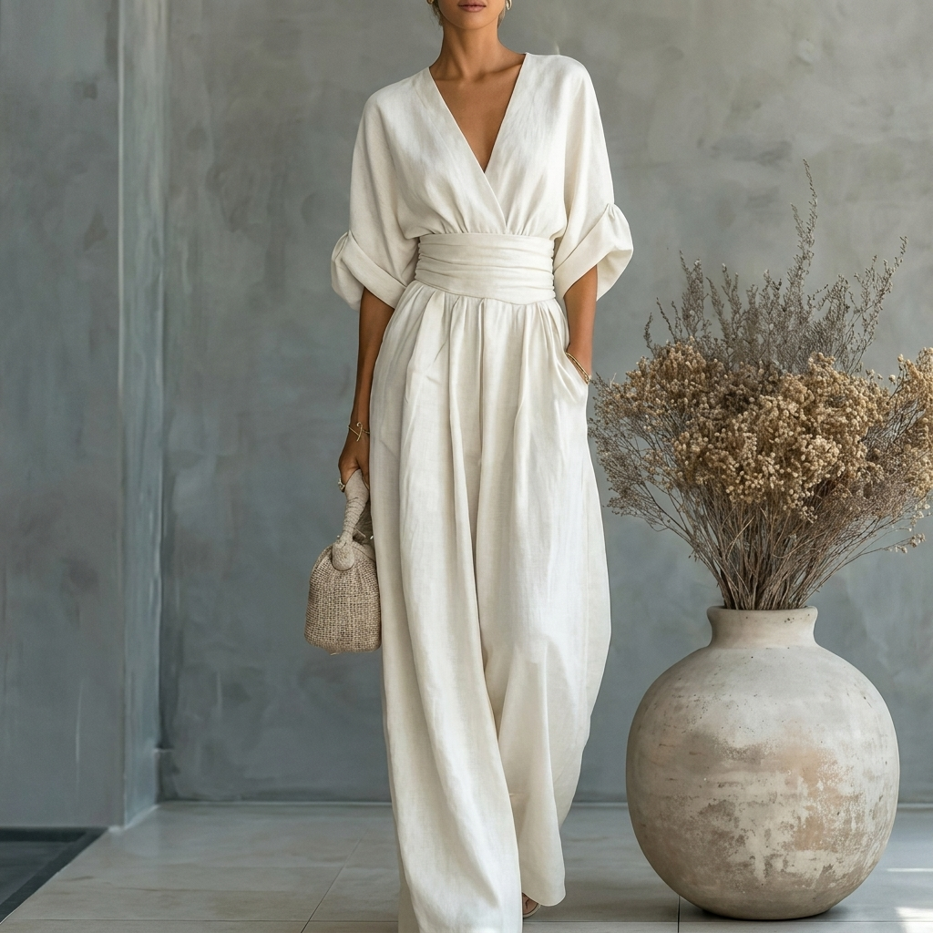 Elegant jumpsuit med V-ringning och midjemarkering