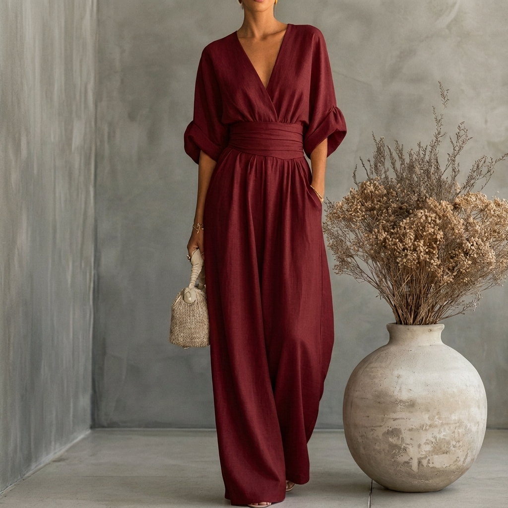 Elegant jumpsuit med V-ringning och midjemarkering