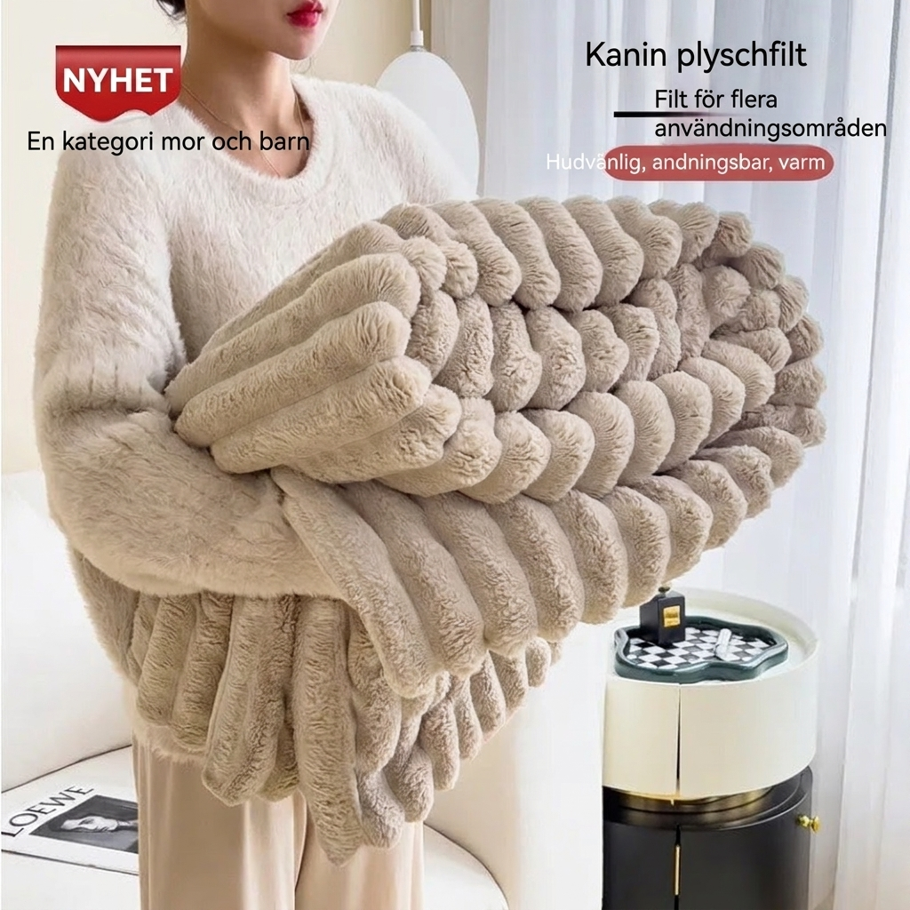 Mjuk Bubble Velvet Filt med Kaninpälsliknande Design och Varm Känsla