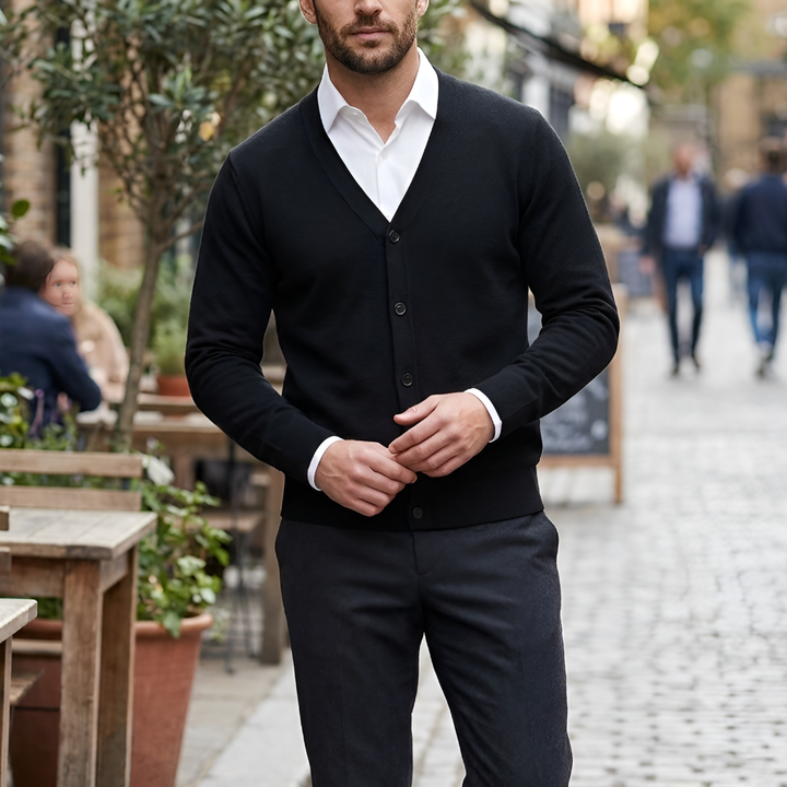 Knapp-fram V-hals Cardigan för Män