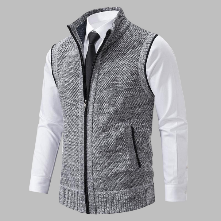 Mans Klassiska Stickade Zip-Up Väst
