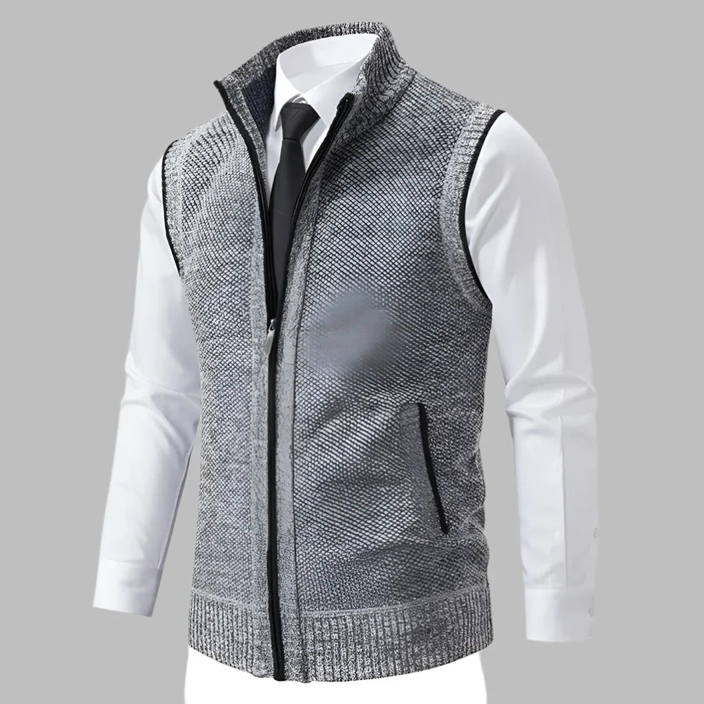 Full-Zip Stickad Tröja Väst för Män