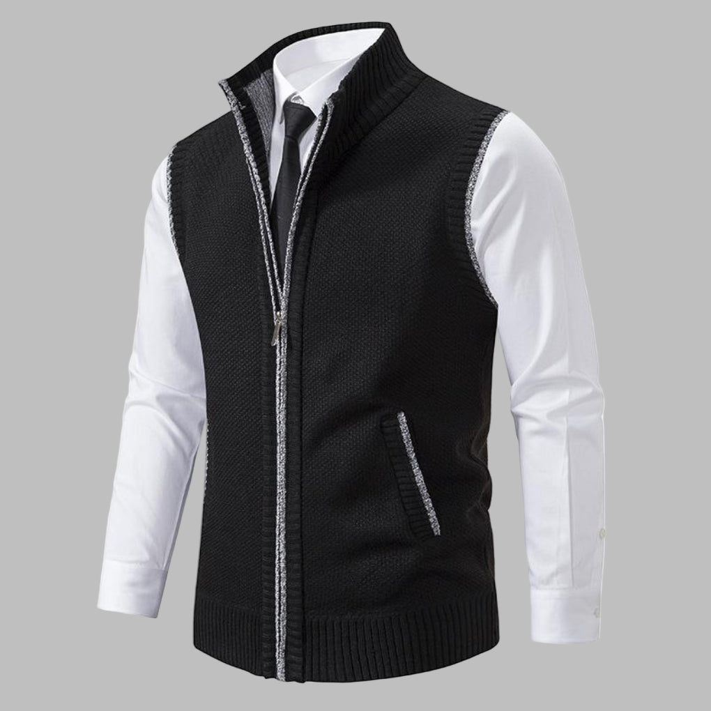 Mans Klassiska Stickade Zip-Up Väst