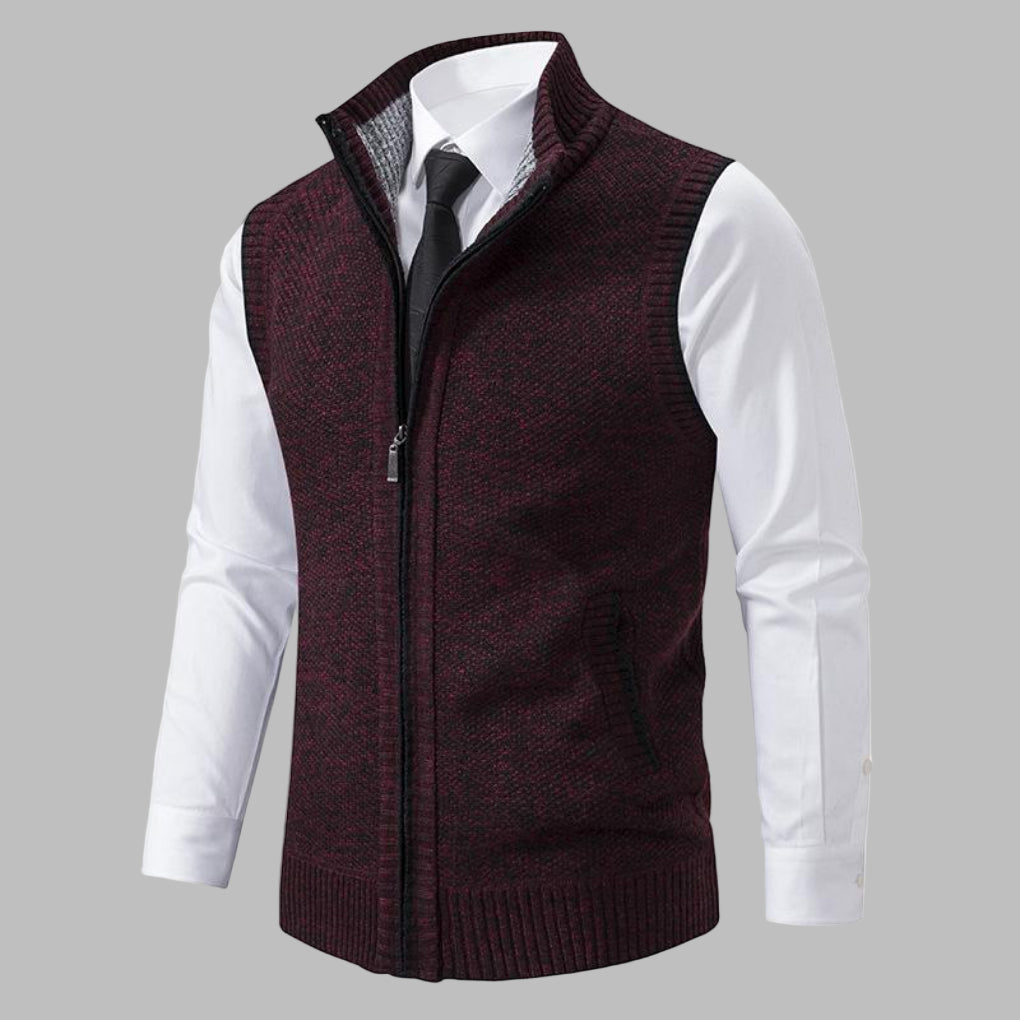 Mans Klassiska Stickade Zip-Up Väst