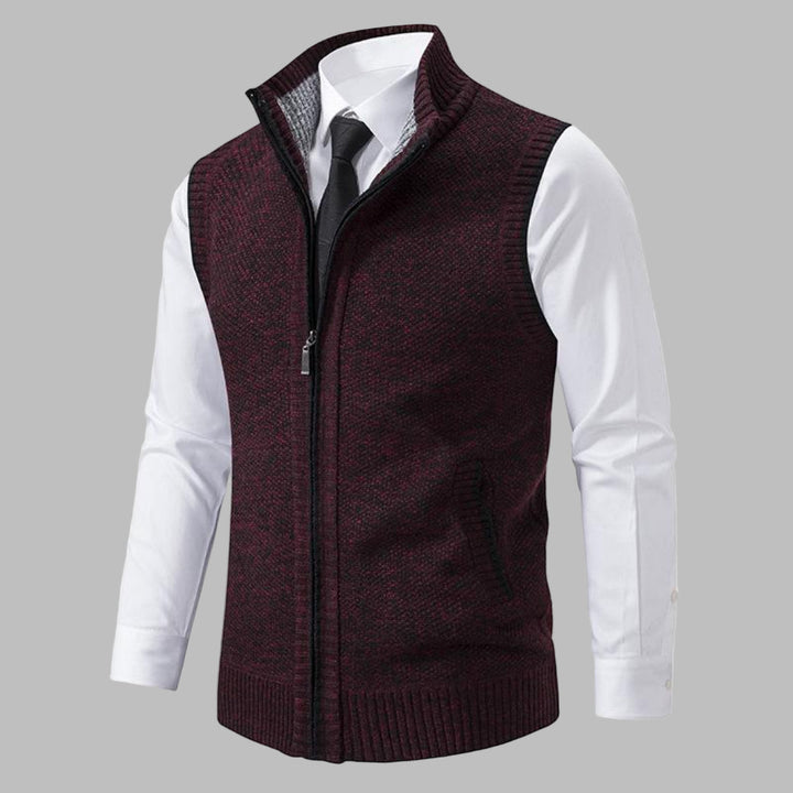 Mans Klassiska Stickade Zip-Up Väst