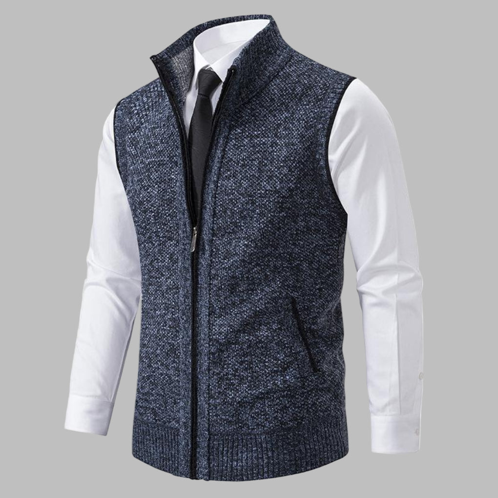 Mans Klassiska Stickade Zip-Up Väst
