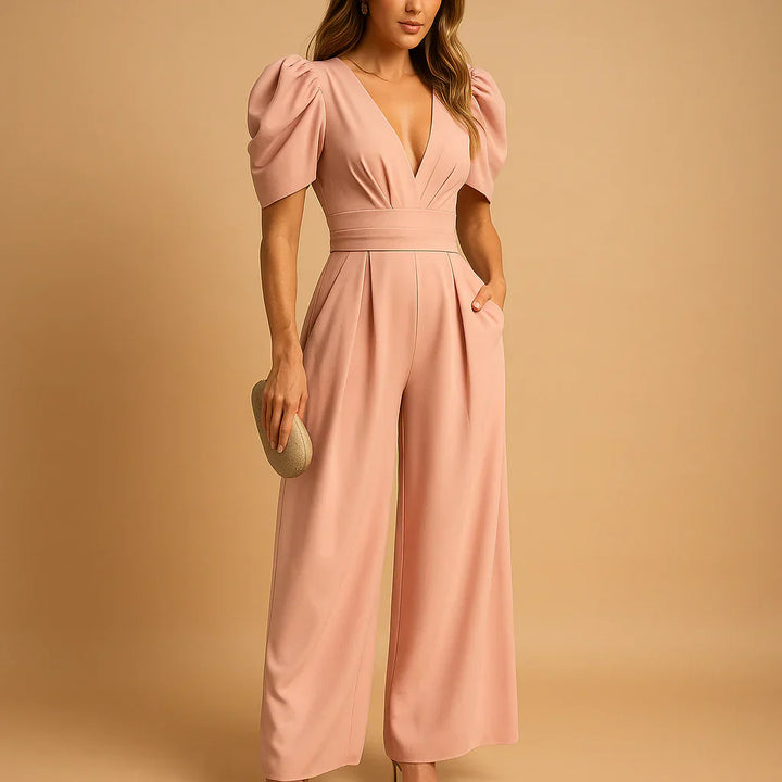 Smickrande Puff Sleeve passform Jumpsuit för kvinnor