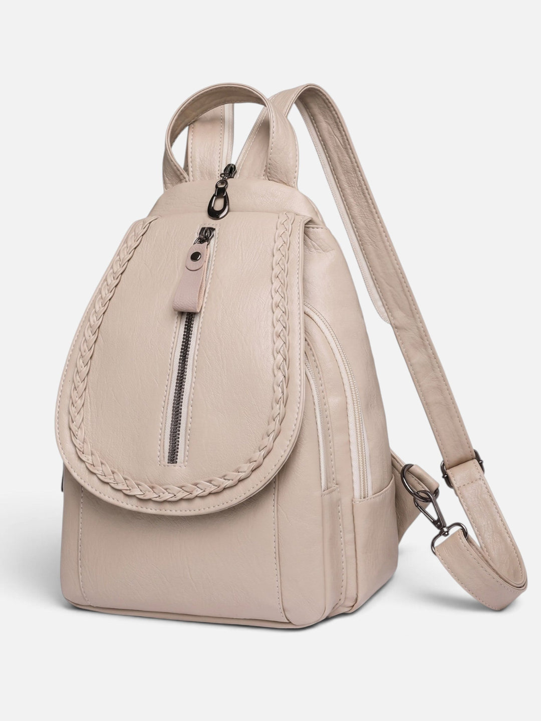Liten ryggsäck i flätat läder med axelrem för dam