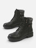 Snörboots i läder med stickad krage för dam