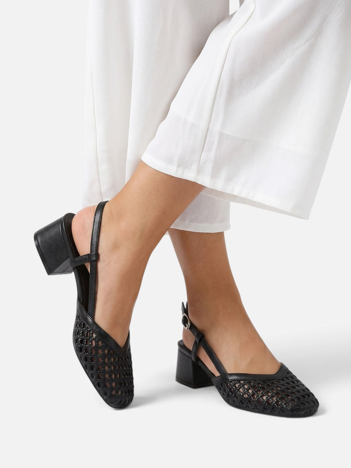 Flätade slingback-pumps med blockklack för dam