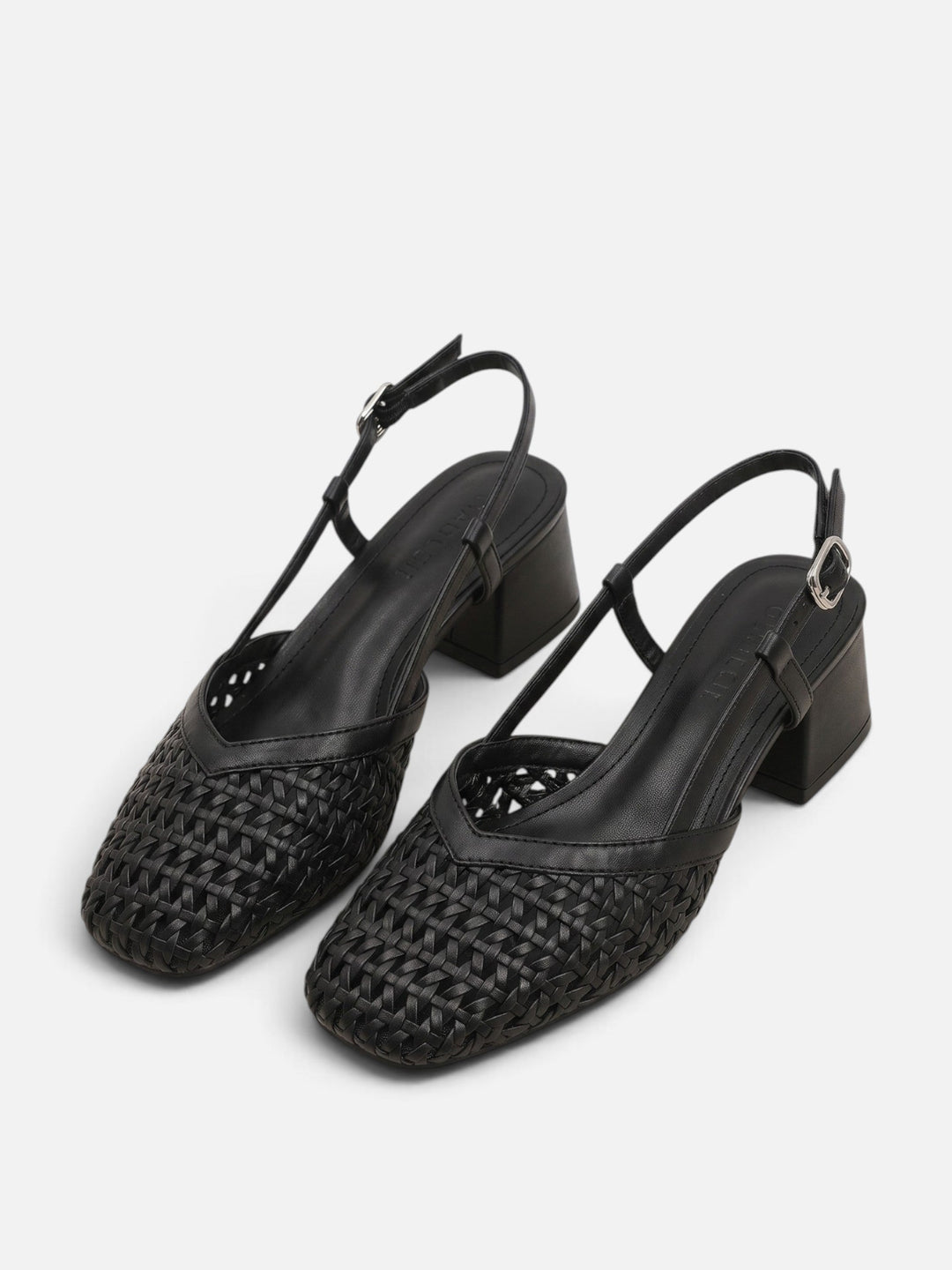 Flätade slingback-pumps med blockklack för dam
