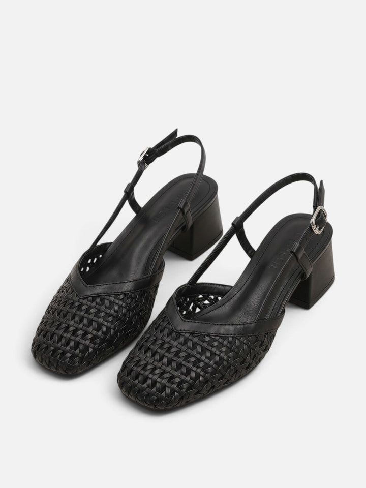 Flätade slingback-pumps med blockklack för dam