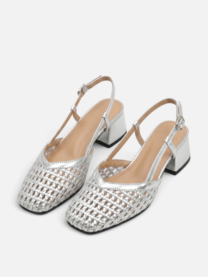 Flätade slingback-pumps med blockklack för dam