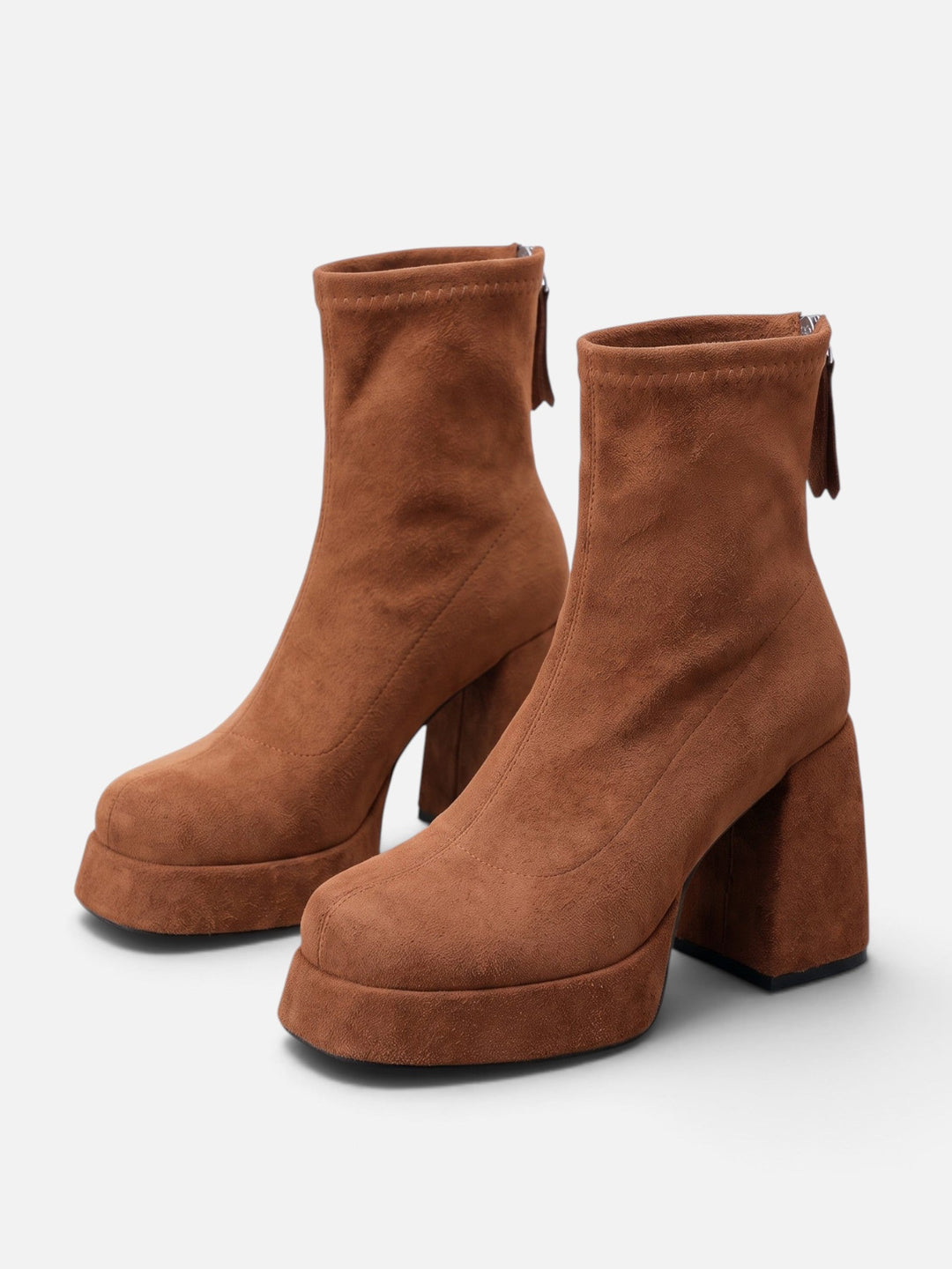 Platåboots i mockaimitation med blockklack för dam