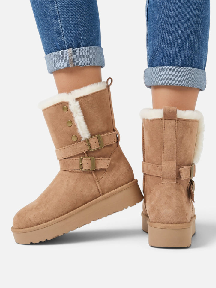 Boots i mockaimitation med fuskpäls och spännen för dam