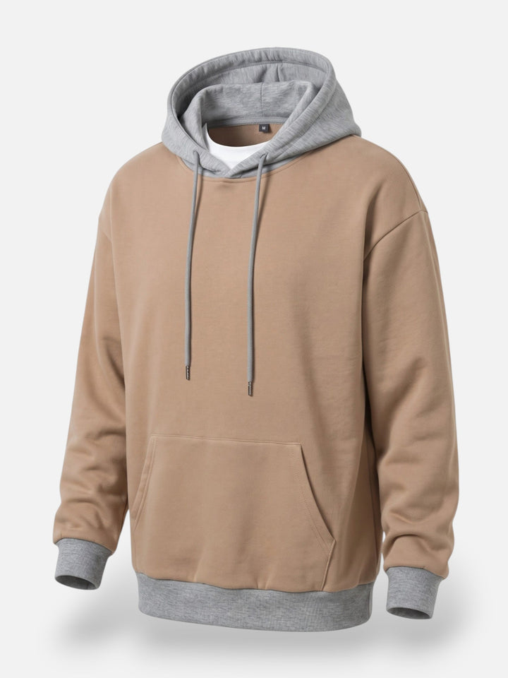 Tvåfärgad hoodie med dragsko för herr