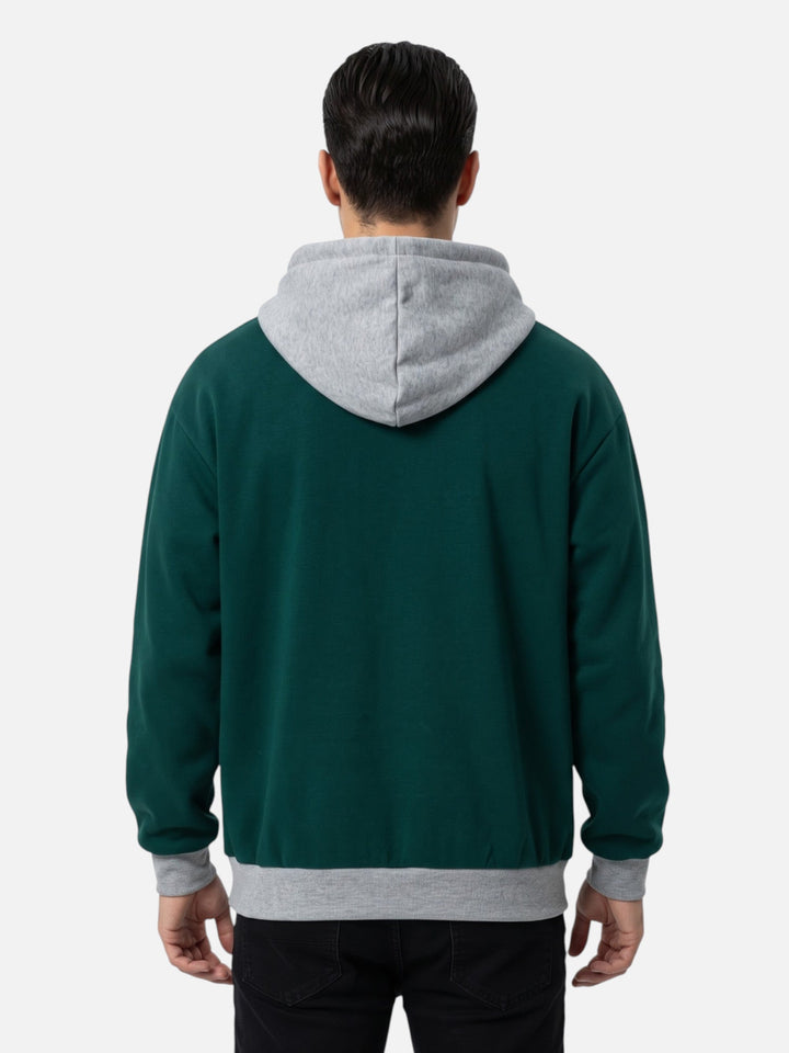 Tvåfärgad hoodie med dragsko för herr