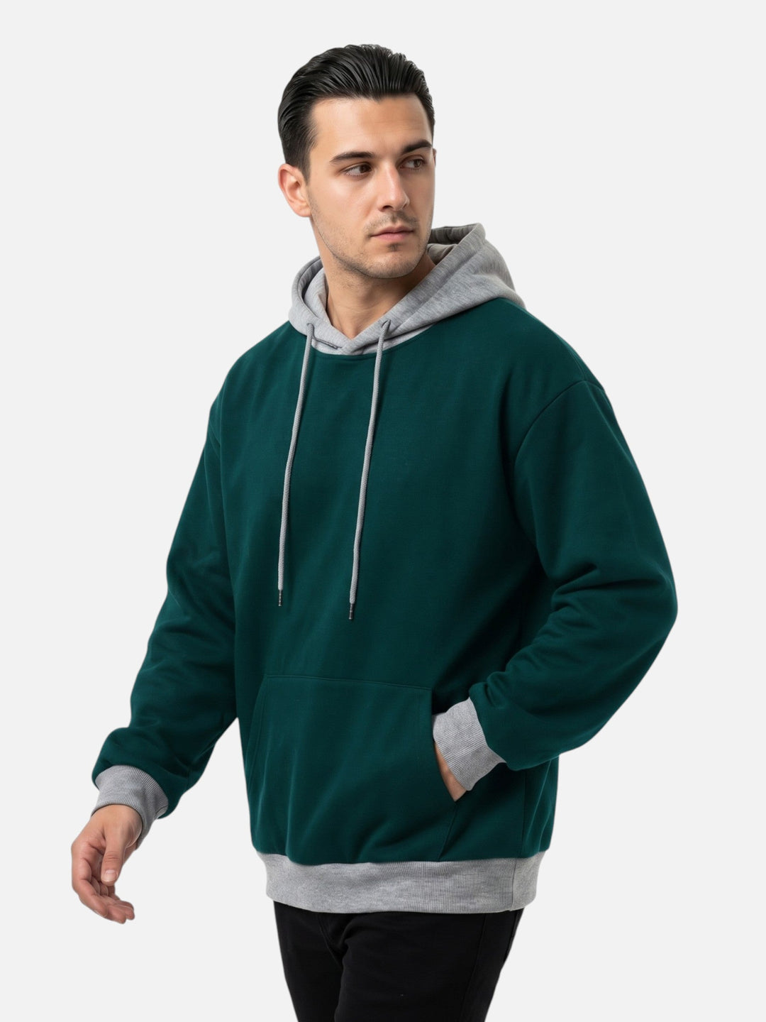 Tvåfärgad hoodie med dragsko för herr