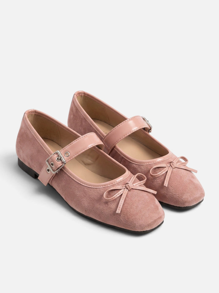 Mary Jane-ballerinaskor i mocka med rosett och spänne för dam